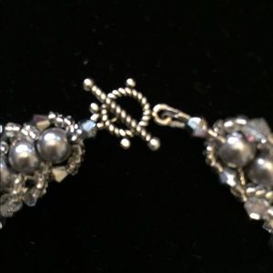 SJC .925 Silver Grey glass Pearl Bracelet 7 1/2”